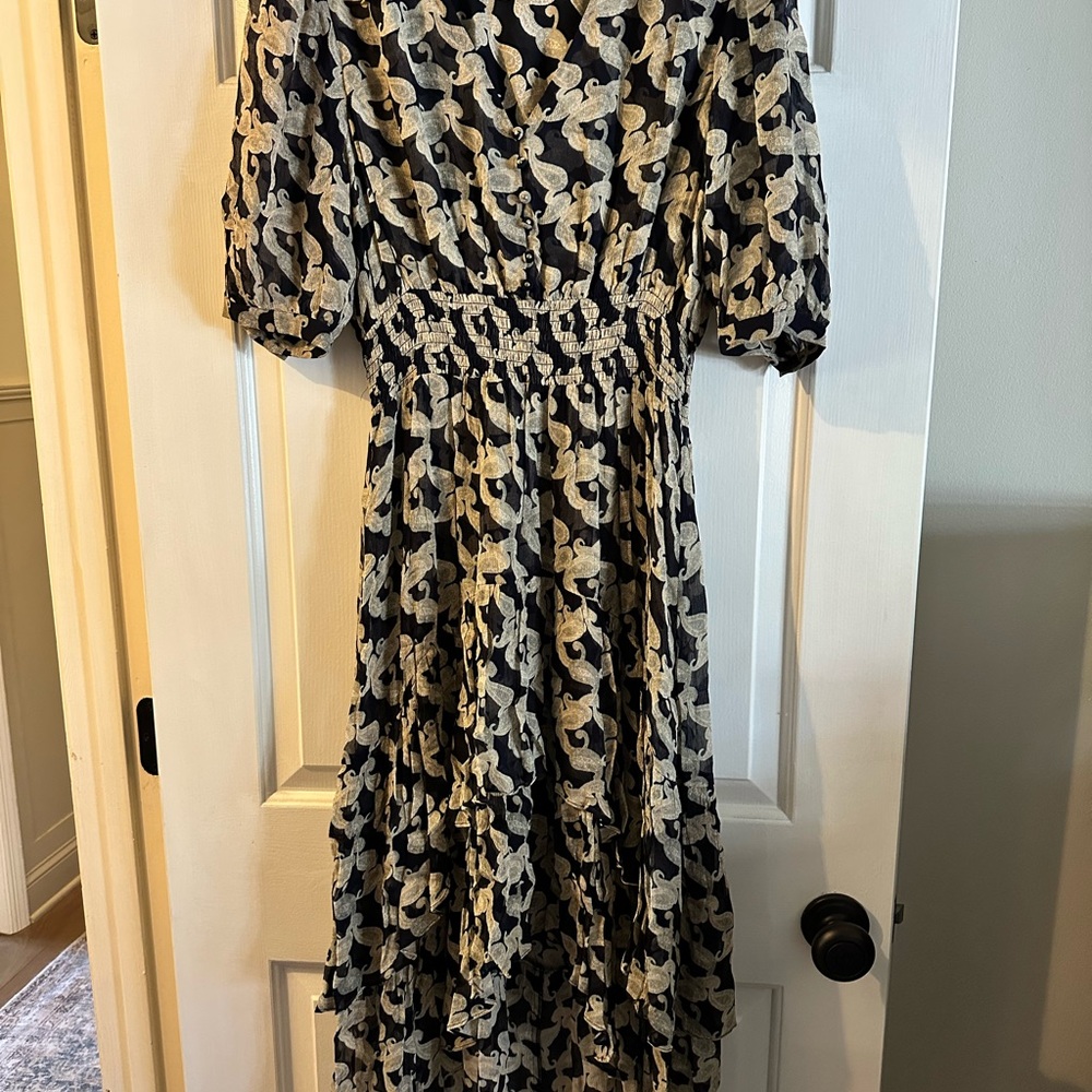 The Kooples Black and Cream Midi Dress